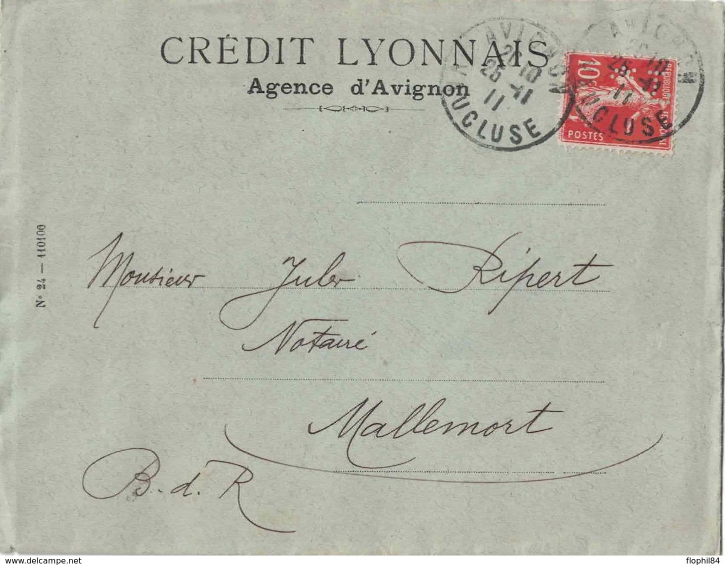 VAUCLUSE - AVIGNON - CREDIT LYONNAIS AGENCE D'AVIGNON - SEMEUSE PERFORATION CL - ENVELOPPE AVEC CORRESPONDANCE LE 25-11- - Banco & Caja De Ahorros