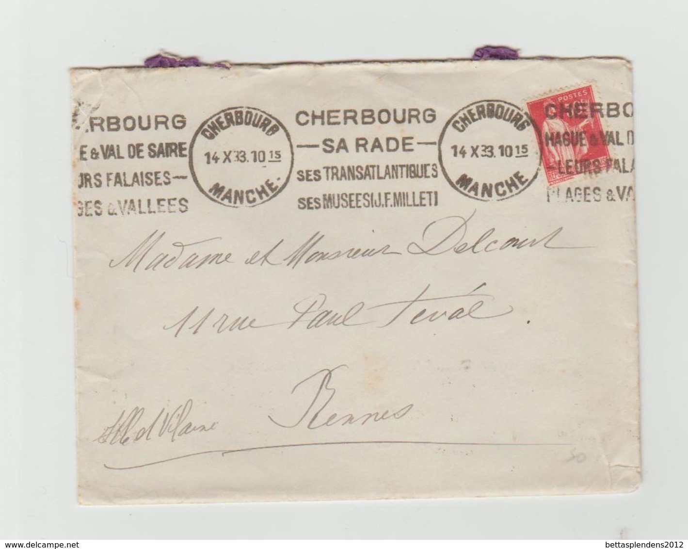 LAC 1933 - Cachet CHERBOURG (Manche)+ Flamme Double Devant Et Différente Et Double Derrière - Oblitérations Mécaniques (flammes)