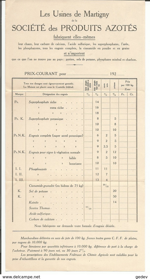 Publicité, Dépliant 10x13, Suisse, Martigny Usine Des Produits Azotés, Fabrique D'Engrais Chimiques, Les Moissons - Publicités