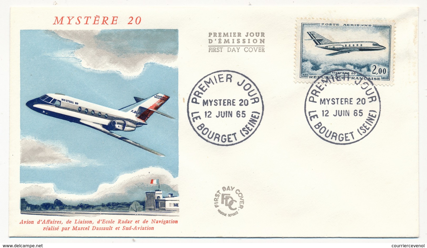 Enveloppe FDC - 2,00F Mystère 20 - Le Bourget 1965 - 1960-1969