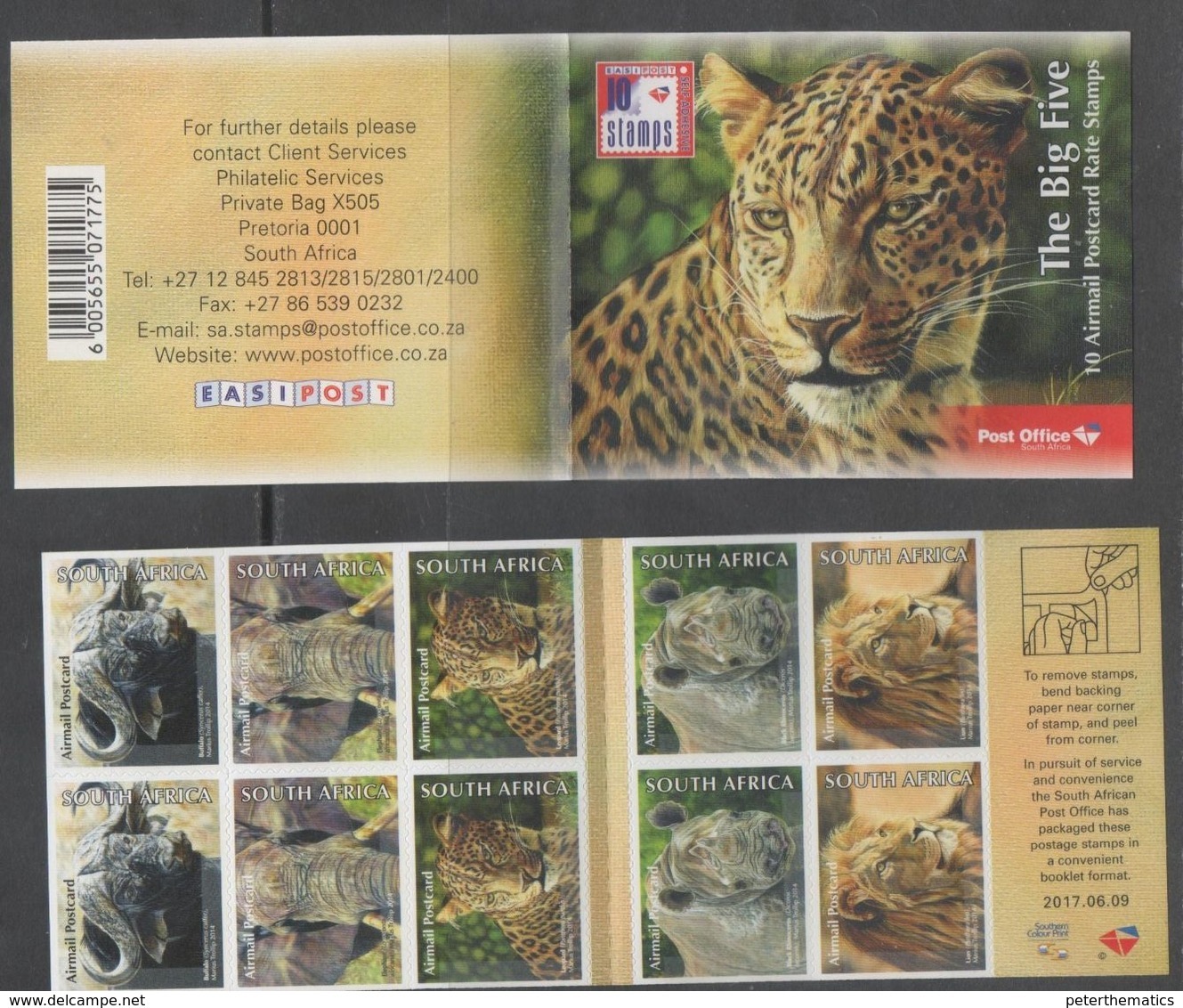 SOUTH AFRICA , 2017, MNH, BIG FIVE, LIONS, LEOPARDS, BUFFALO, RHINOS ELEPHANTS, BOOKLET - Big Cats (cats Of Prey)