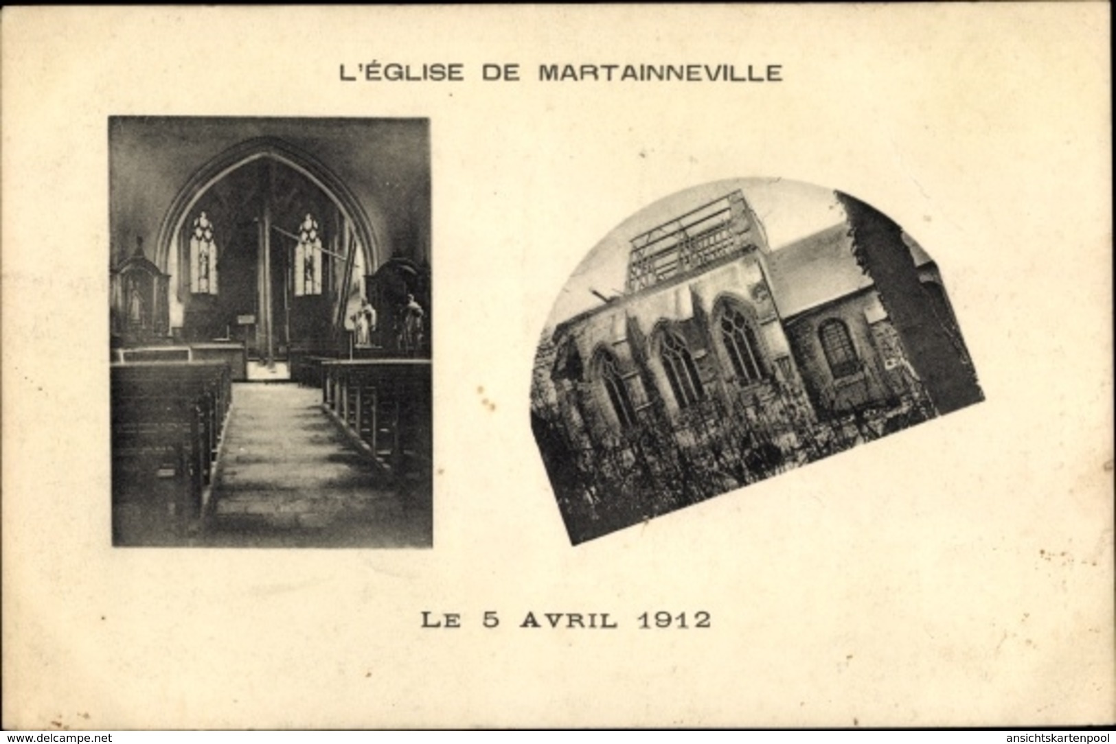 Cp Martainneville Somme, L'Eglise, Le 5 Avril 1912, Blick Auf Die Zerstörte Kirche, Innenansicht - Autres & Non Classés