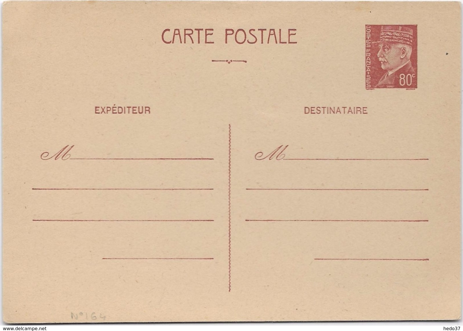 France Entiers Postaux -Type Pétain 80 C Brun - Carte Postale - Cartes Postales Types Et TSC (avant 1995)