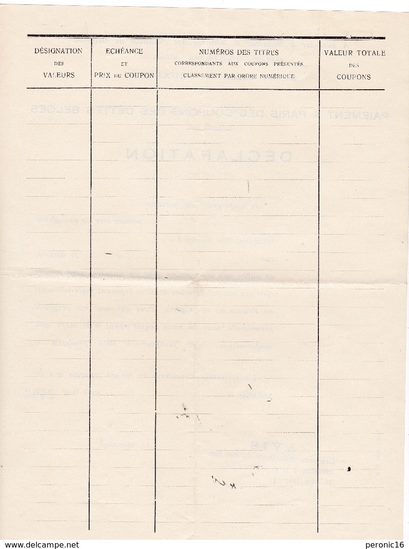 Rare Lot De Documents Officiels : Dette Publique Belge, Paiement Des Coupons, Bruxelles, 1928-1931-1937 - Bank & Versicherung