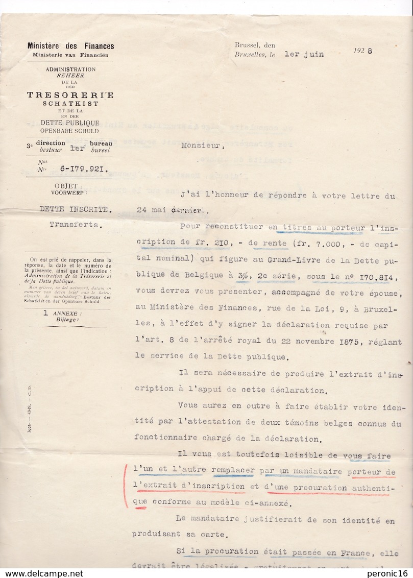 Rare Lot De Documents Officiels : Dette Publique Belge, Paiement Des Coupons, Bruxelles, 1928-1931-1937 - Bank En Verzekering