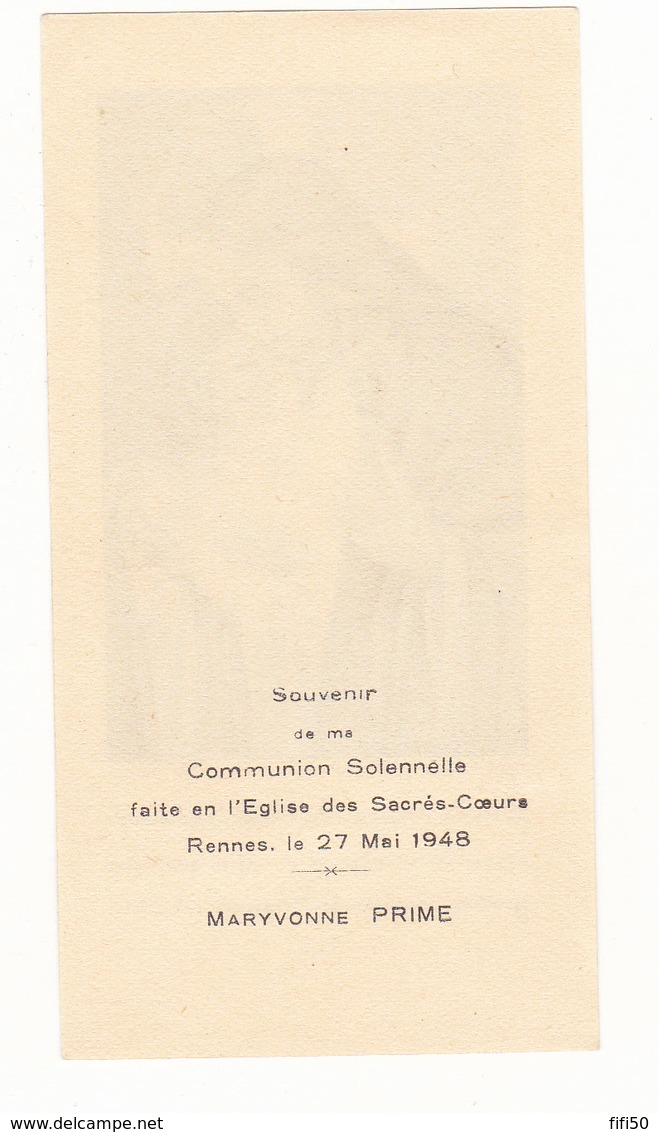 IMAGE PIEUSE ANNONCANT LA COMMUNION DE MARYVONNE PRIME Le 27 Mai 1948 à Rennes - Communie