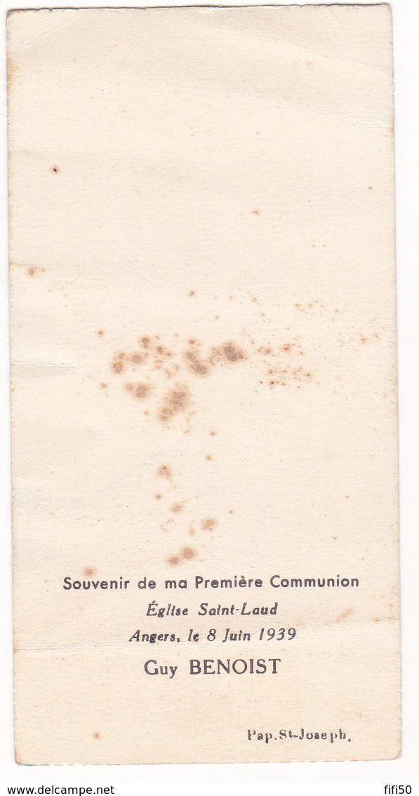 IMAGE PIEUSE ANNONCANT LA COMMUNION DE GUY BENOIST Le 8 Juin 1939 à Angers 49 - Communion