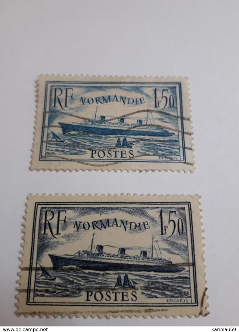 Timbres France  N° 299 + 299b, 1F50 Bleu + Turquoise, Paquebot Normandie, Bateau Oblitérés 1935 - Oblitérés