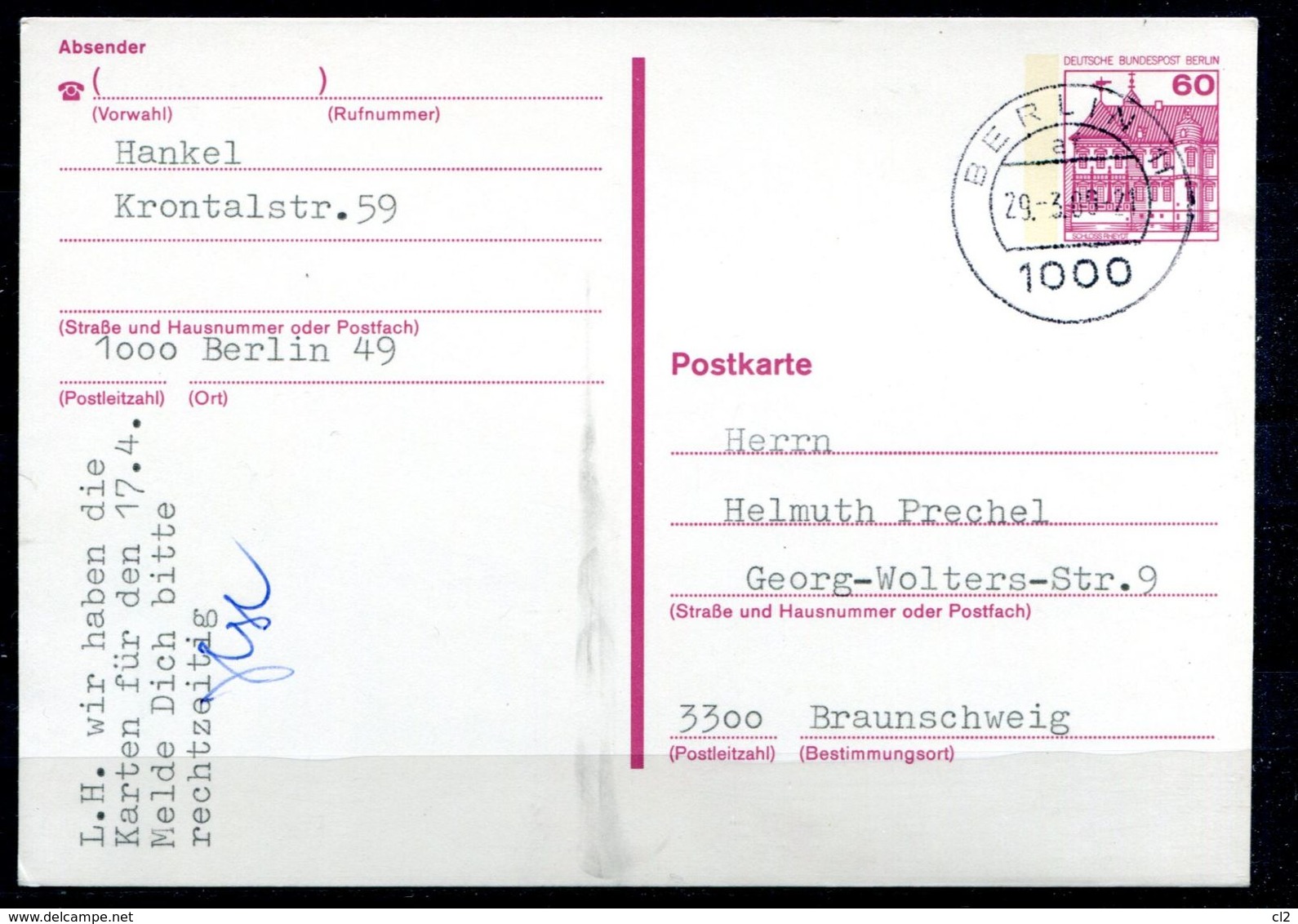 BERLIN - Ganzsachen Michel P122 Nach Braunschweig - Postcards - Used