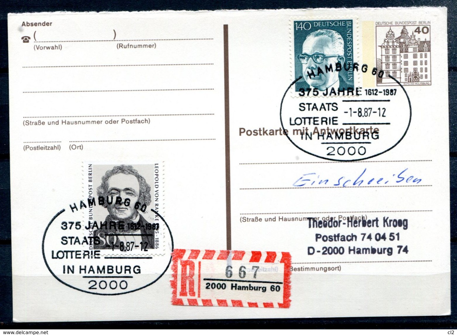 BERLIN - Ganzsachen Michel P124F (Einschreiben) - Postcards - Used