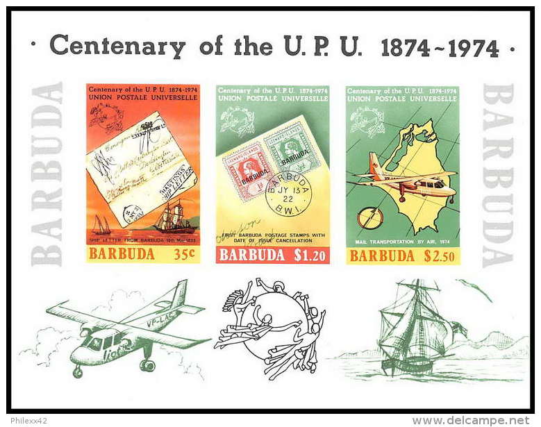 583a Barbuba MNH ** Scott 169 A Michel 10 B Bloc Non Dentelé (imperforate) Centenary Of UPU Avion Plane - Antigua And Barbuda (1981-...)