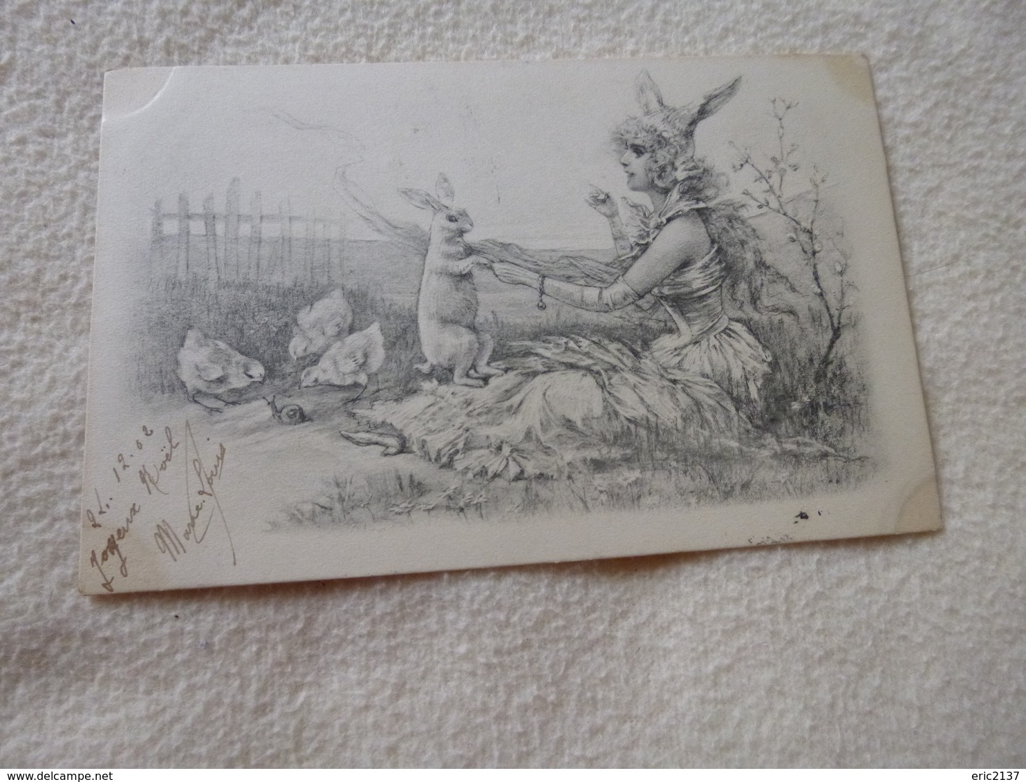 BELLE ILLUSTRATION ...FEMME ET LIEVRE..LAPIN ? - Vienne