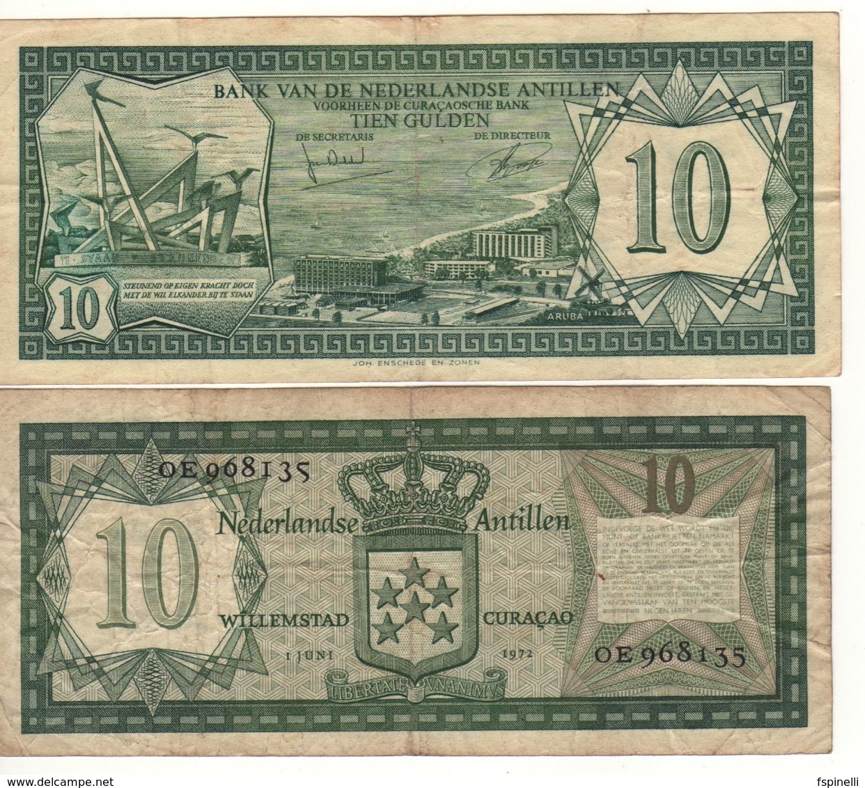 NETHERLANDS  ANTILLES    10 Gulden      P9b   ( 1972 ) - Antille Olandesi (...-1986)