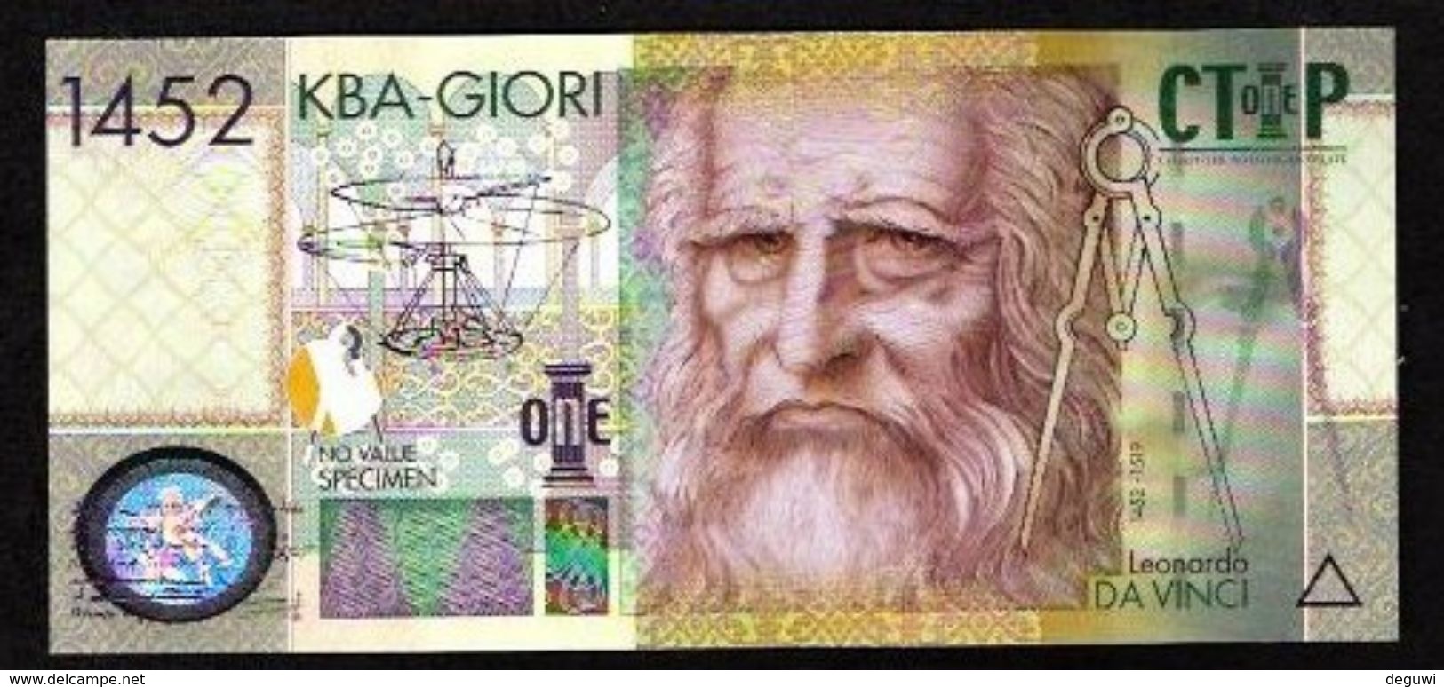 Test Note "1452 CTIP-Da Vinci", KBA GIORI, Testnote,  Beids. Druck, RRRRR, UNC, Echantillon, SPECIMEN, - Andere - Europa