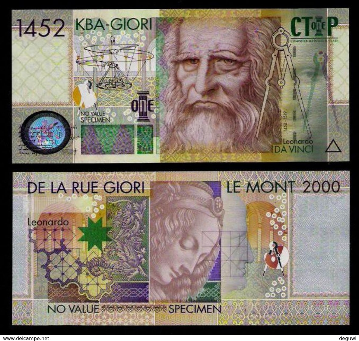 Test Note "1452 CTIP-Da Vinci", KBA GIORI, Testnote,  Beids. Druck, RRRRR, UNC, Echantillon, SPECIMEN, - Other - Europe