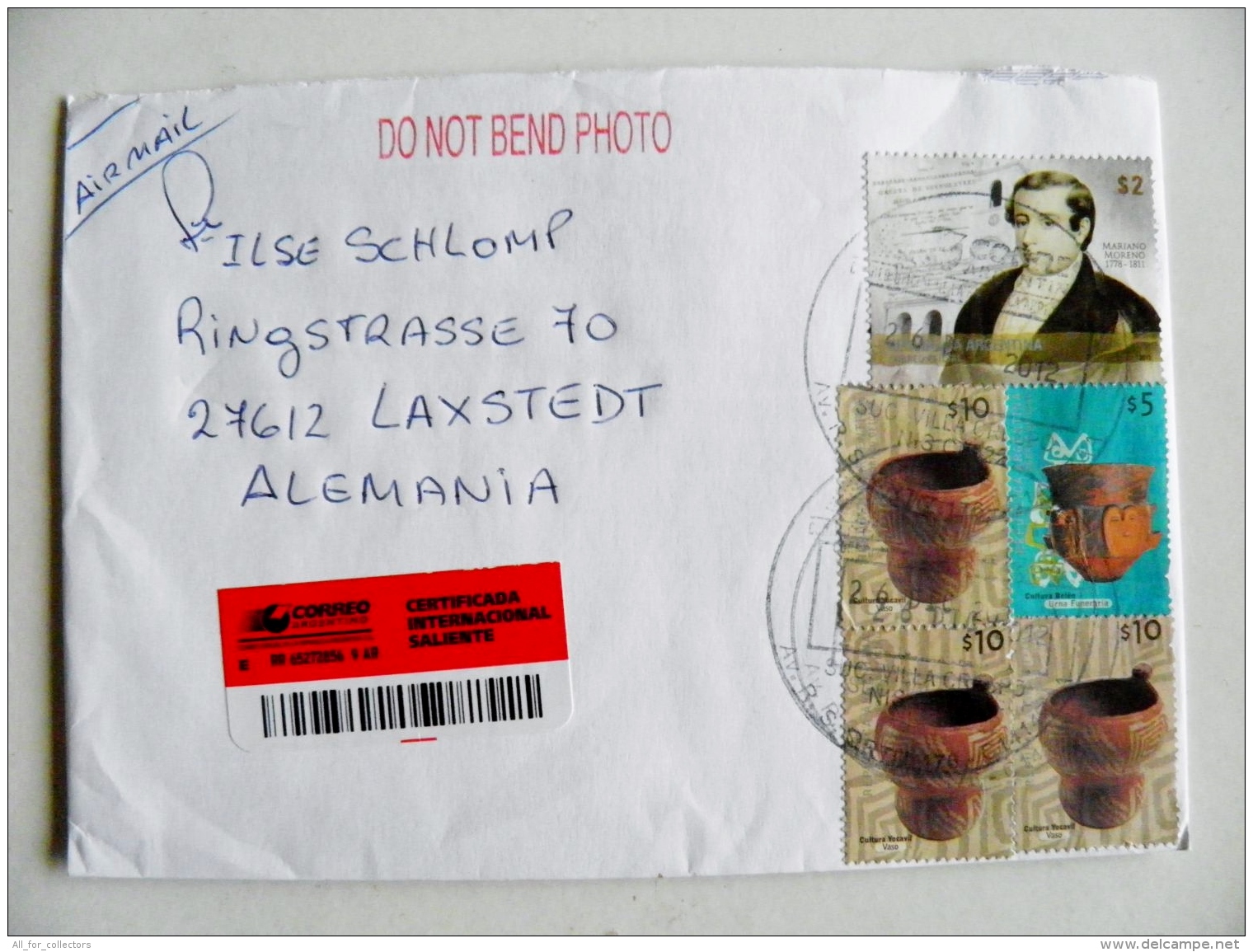 Cover From Argentina 2012 Registered Pottery Moreno - Storia Postale