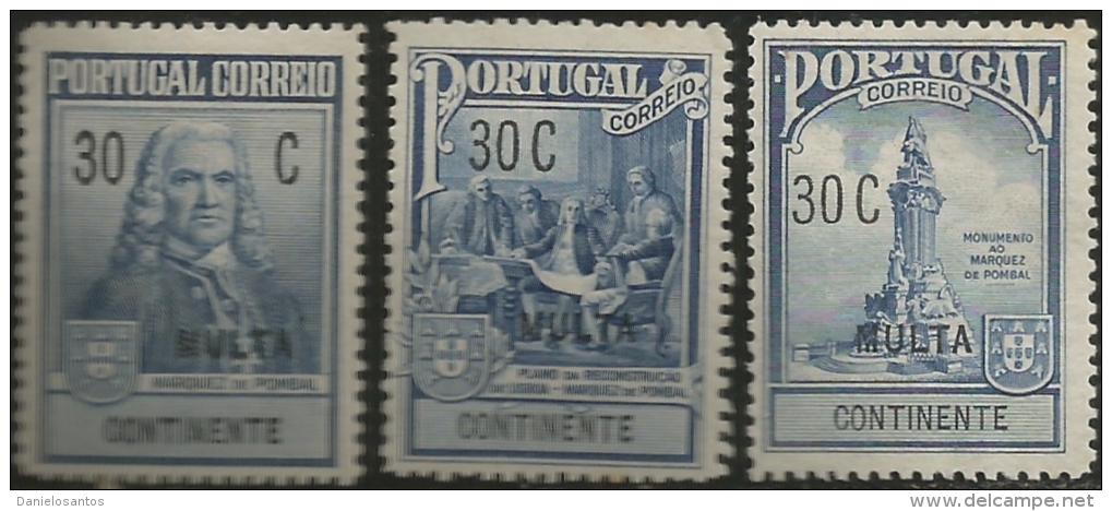 Portugal 1925 Postal Tax Due Stamps Pombal Issue Common Design Overprinted MULTA Set Of 3 MNH - Post