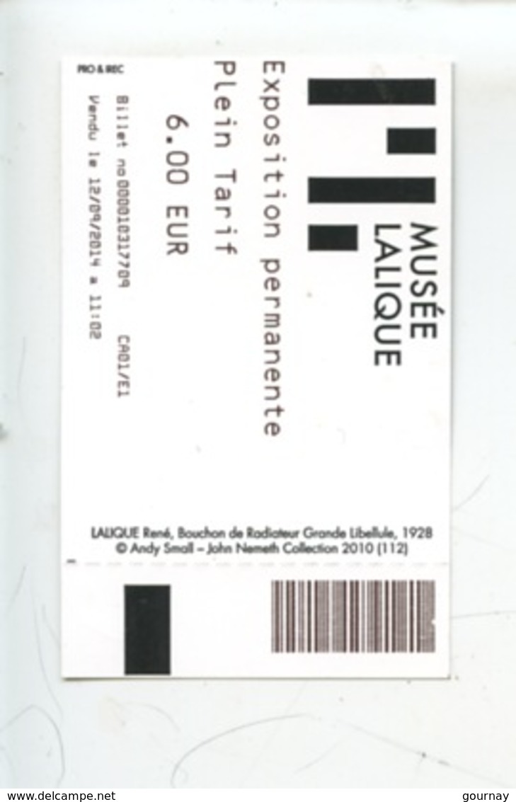 Ticket : Bouchon De Radiateur Grande Libellule 1928 - René Lalique (musée) - Tickets D'entrée