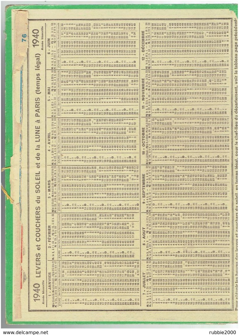 CALENDRIER ALMANACH DES POSTES ET TELEGRAPHES 1940 - Grand Format : 1921-40