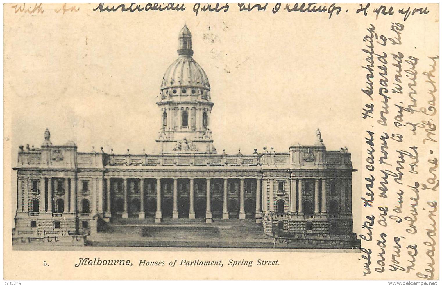 Australia - Melbourne - Houses Off Parliament, Spring St 1903 (stamp 3 Halfpence) - Melbourne