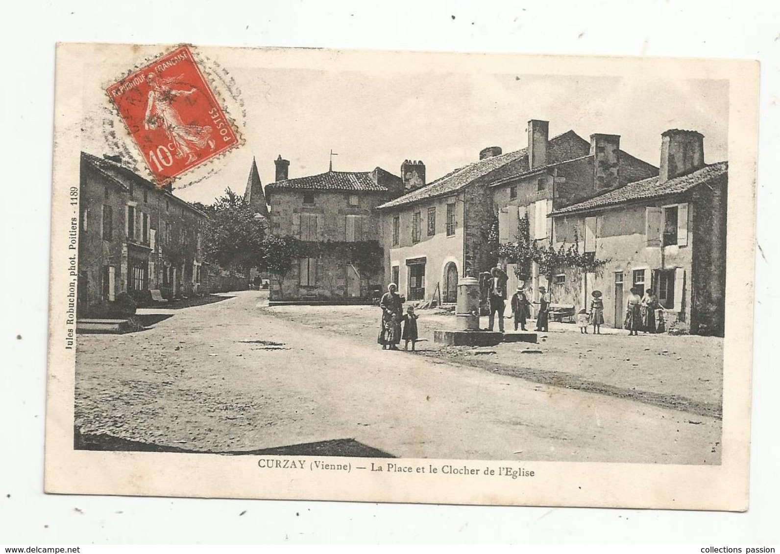 Cp, 86 ,  CURZAY , Vienne , La Place Et Le Clocher De L'église , Voyagée 1912 - Sonstige & Ohne Zuordnung