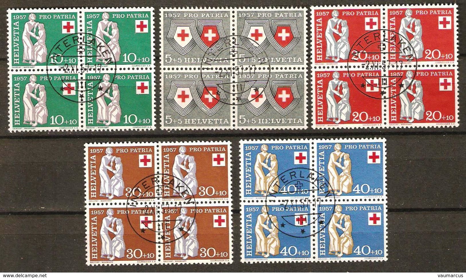 PRO PATRIA 1957 Blocs De 4 Obl. INTERLAKEN 2.11.57 SBK 90,- Voir Description - Gebraucht