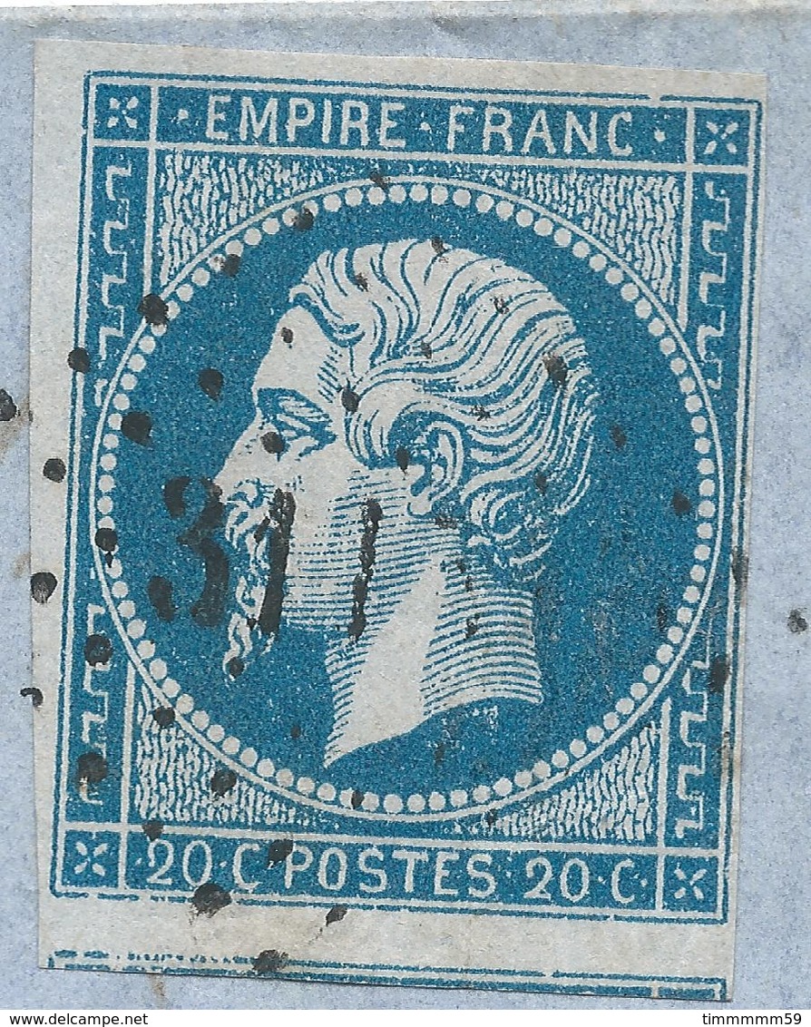 LT4433  Variété/n°14A/lettre, Oblit PC 3115 St-Hippolyte-du-Fort, Gard (29), Ind 4, Tache Blanche Sous Le Coup, Filets S - 1853-1860 Napoléon III