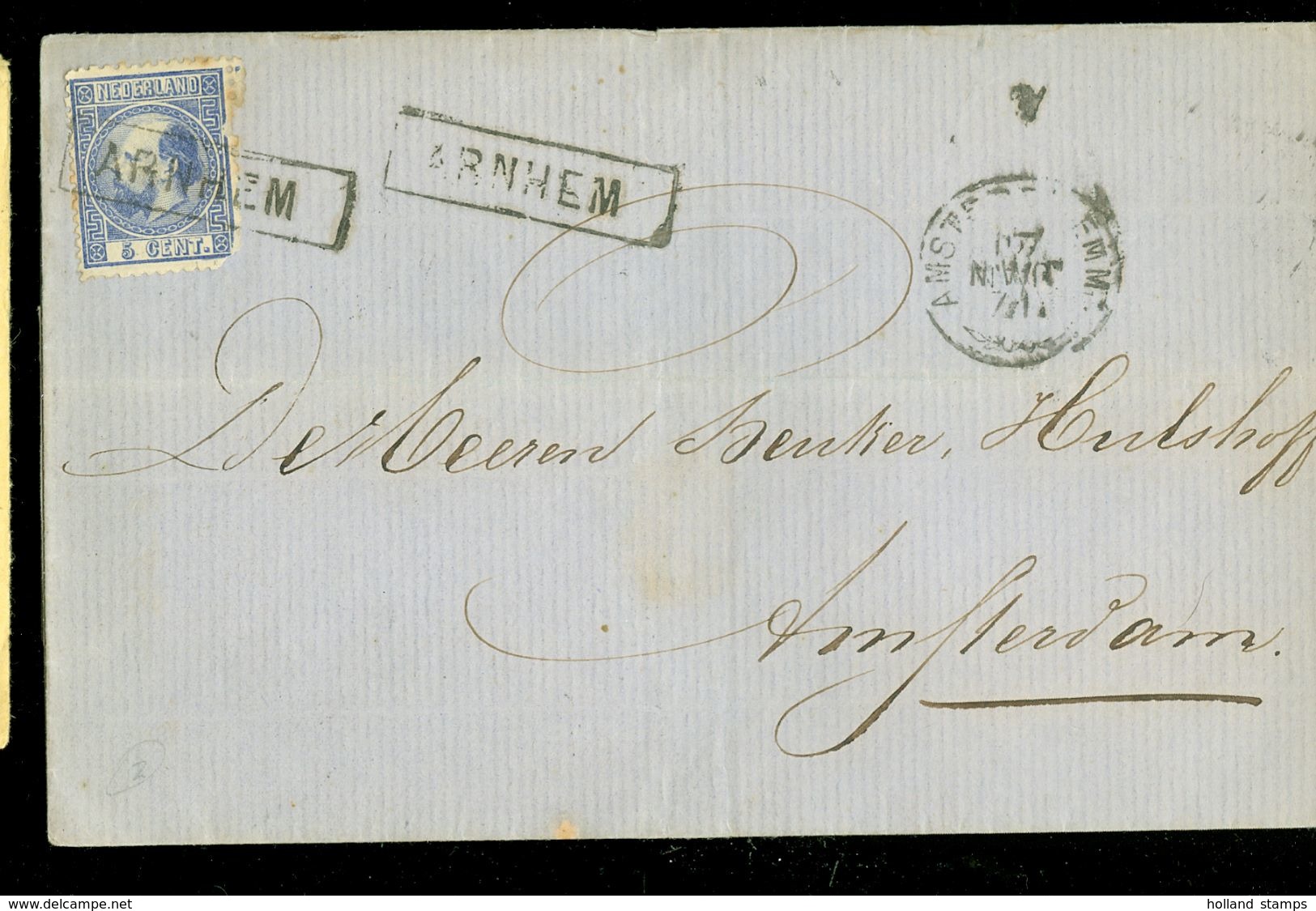 HANDGESCHREVEN BRIEF Uit 1871 Gelopen Van ARNHEM Naar AMSTERDAM * NVPH 7 * FRANCO KASTJE (10.662f) - Covers & Documents