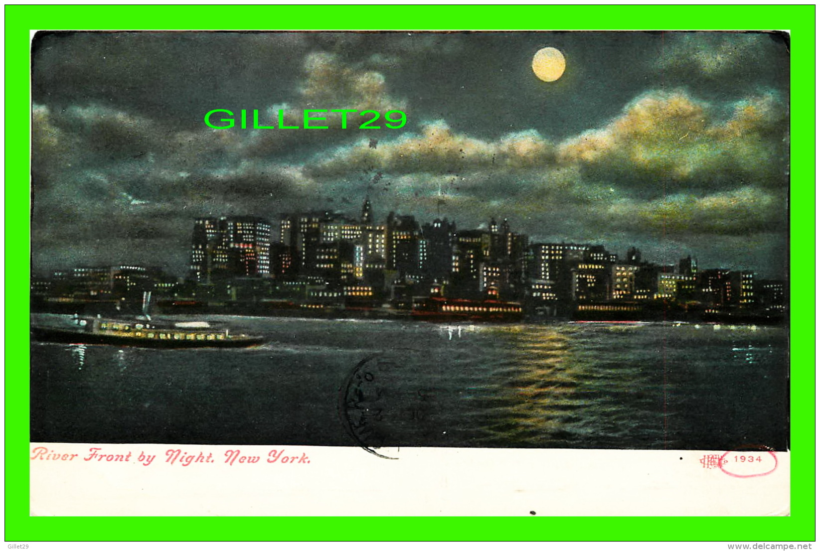 NEW YORK CITY, NY - RIVER FRONT BY NIGHT - TRAVEL IN 1909 - - Hudson River