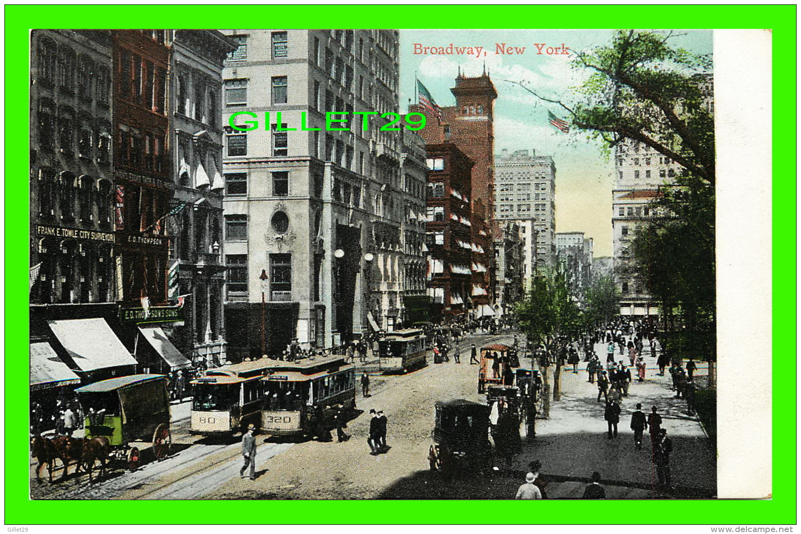 NEW YORK CITY, NY - BROADWAY STREET, ANIMATED WITH TRAMWAYS -  VALENTINES SERIES - - Broadway