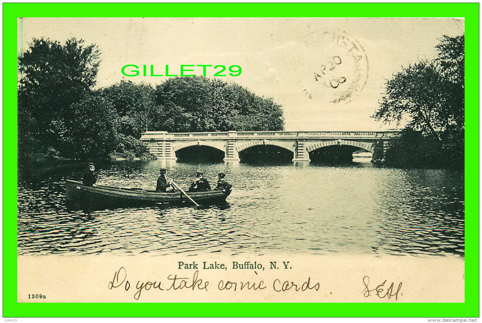 BUFFALO, NY - PARK LAKE, ANIMATED - TRAVEL IN 1906 -  H. L. WOEHLER - UNDIVIDED BACK - - Buffalo