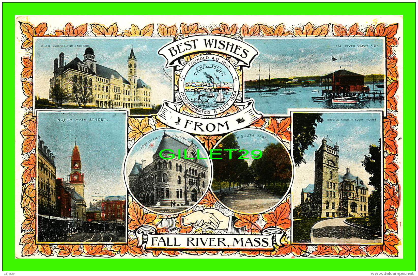 FALL RIVER, MA -  BEST WISHES FROM - 7 MULTIVUES - TRAVEL IN 1906 -  PUB. BY THE CITY NEWS CO - - Fall River