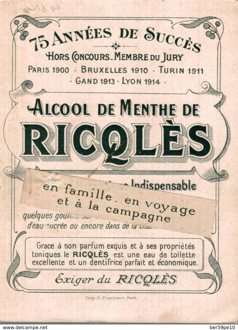 CHROMO ALCOOL DE MENTHE DE RICQLES EN FAMILLE EN VOYAGE ET A LA CAMPAGNE - Autres & Non Classés