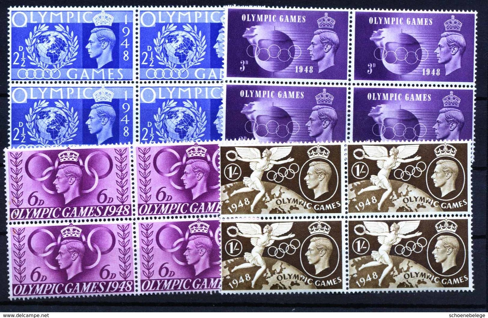 A5252) UK Grossbritannien Olympia 1948 In 4er-Blocks ** Unused MNH - Ungebraucht