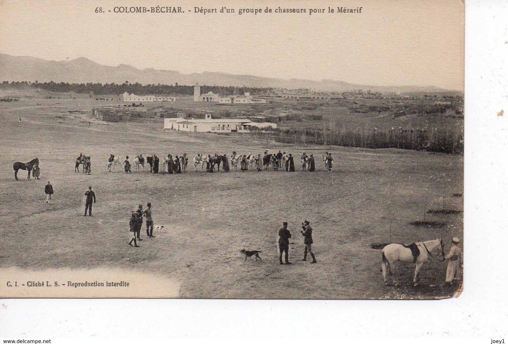 Cpa Colomb Béchar Départ D'un Groupe De Chasseurs Pour Le Mézarif - Bechar (Colomb Béchar)