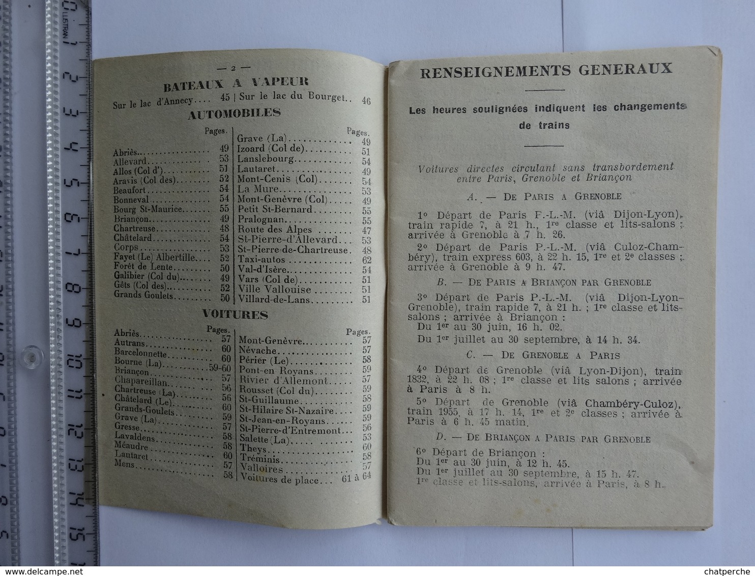 DEPLIANT HORAIRE OFFICIEL SYNDICAT INITIATIVE GRENOBLE ET DAUPHINE JUIN 1912 - Europe