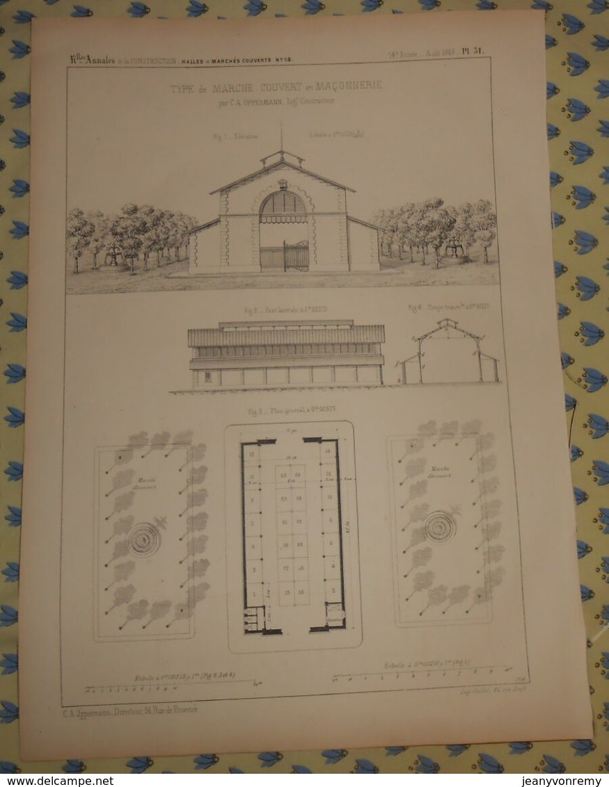 Plan D'un Type De Marché Couvert En Maçonnerie. 1869 - Public Works