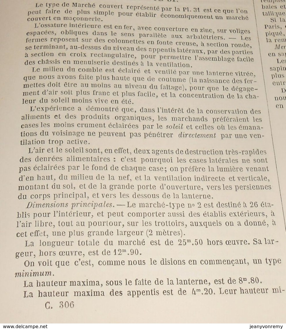Plan D'un Type De Marché Couvert En Maçonnerie. 1869 - Public Works