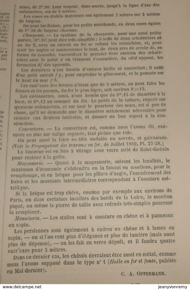 Plan D'un Type De Marché Couvert En Maçonnerie. 1869 - Public Works