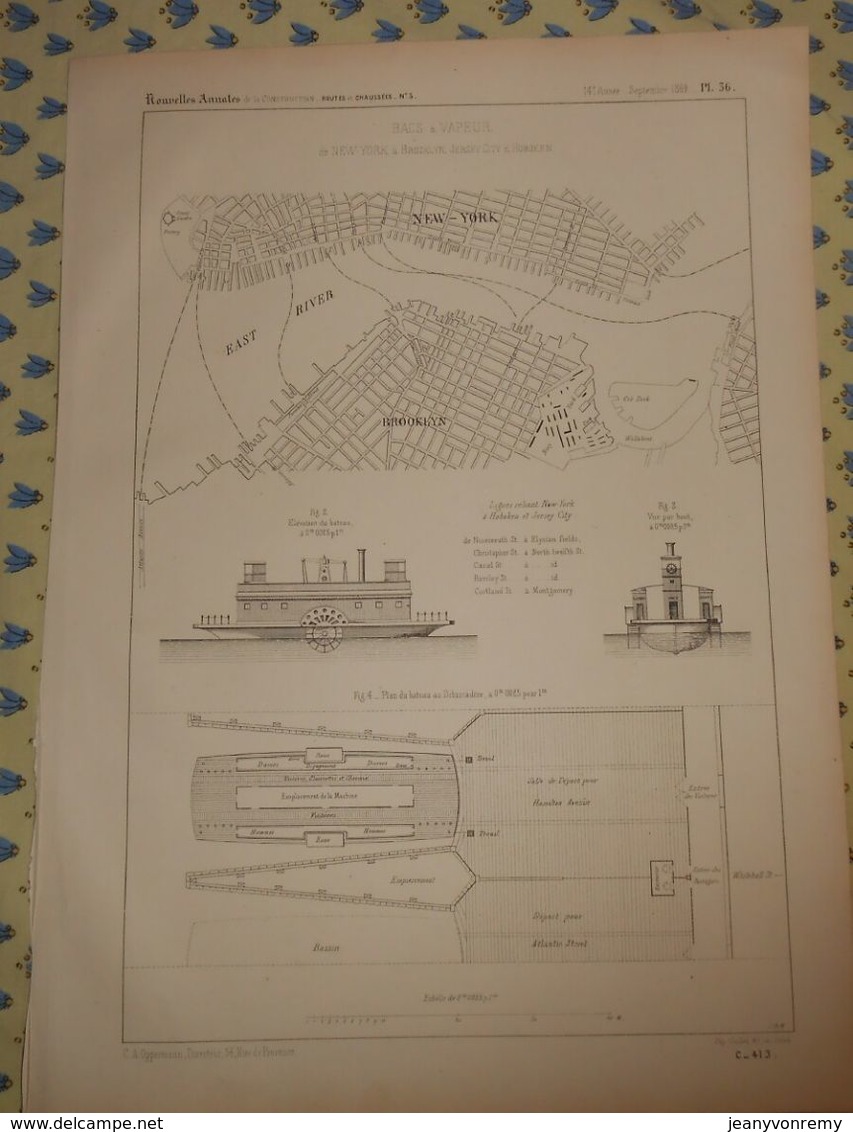 Plan De Bacs à Vapeur De New York à Brookelyn, Jersey City Et Hoboken. 1869 - Travaux Publics