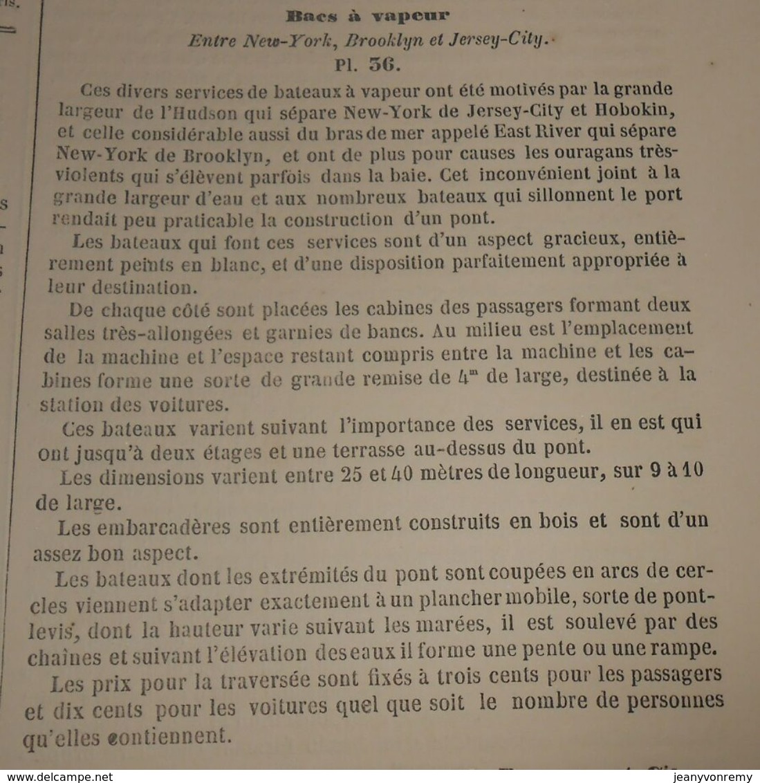 Plan De Bacs à Vapeur De New York à Brookelyn, Jersey City Et Hoboken. 1869 - Travaux Publics