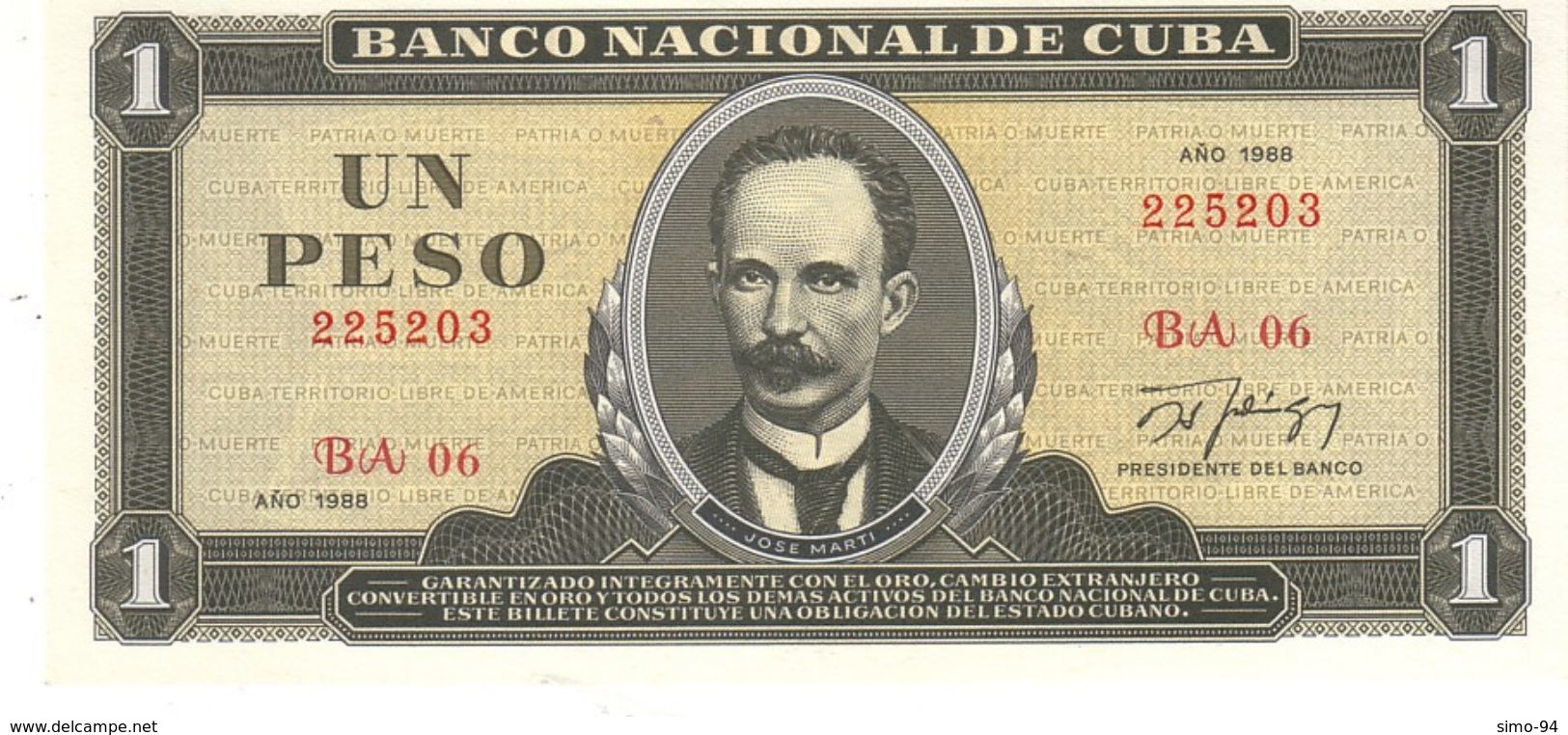 Cuba P.102 1 Peso 1988  Unc - Cuba