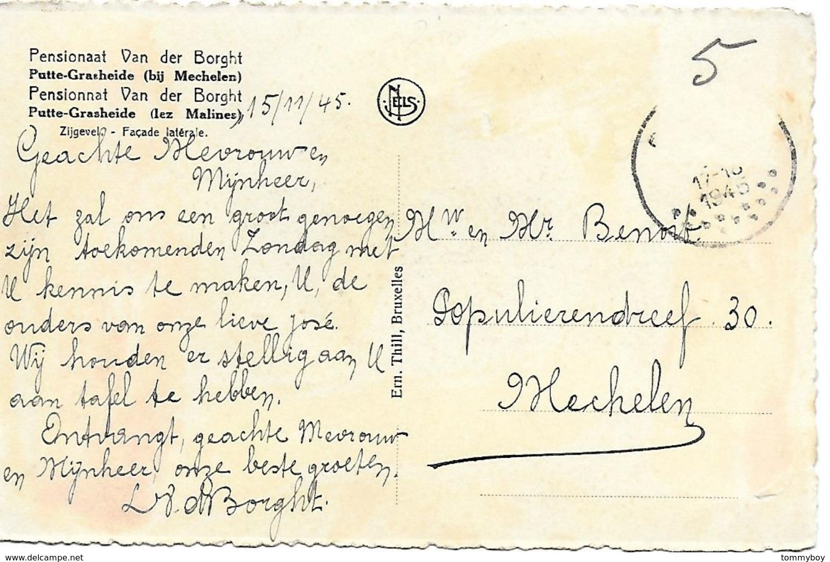 Pensionaat Van Der Borght, Putte-grasheide, Verstuurd 1945 - Putte