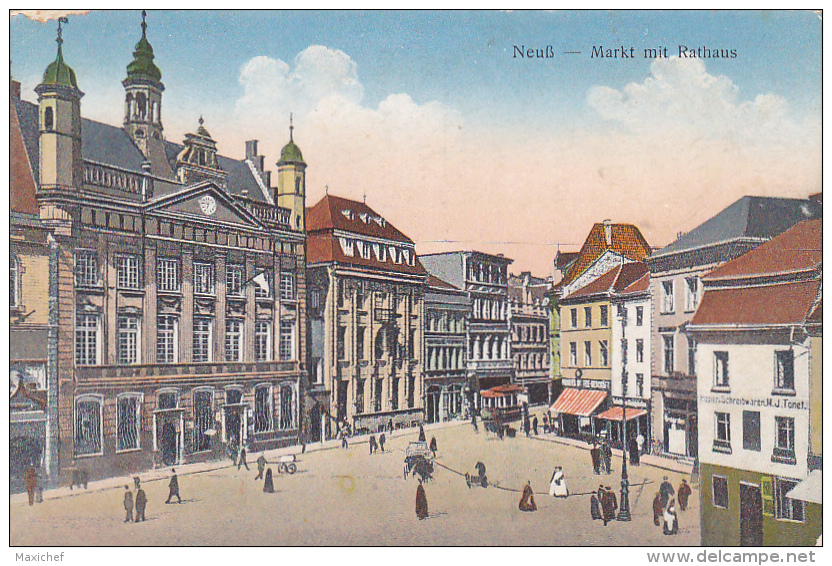 Neuss - Markt Mit Rathaus "Papier - Schreibwaren M. J. Tonet" Animation - Circulé 1923, Sous Enveloppe - Neuss