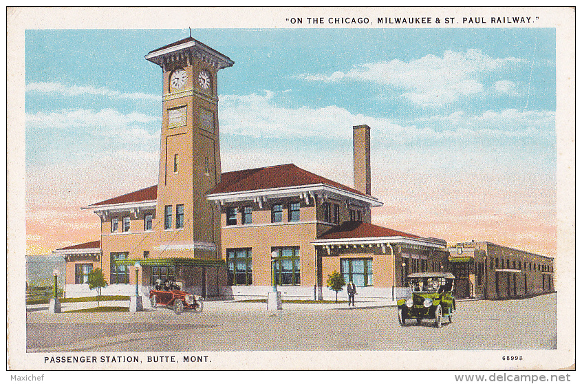 Passenger Station - Butte - Mont "On The Chicago, Milwaukee &amp; St Paul Railway (automobiles) Circulé Sans Date - Butte