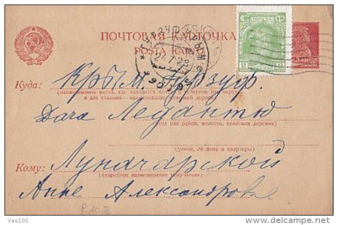 MAN STAMP ON SOLDIER, POSTCARD STATIONERY, 1928, RUSSIA - ...-1949