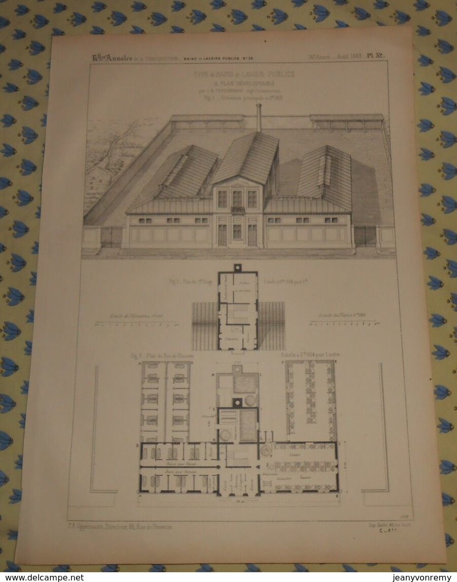 Plan D'un Type De Bains Et Lavoir Publics à Plan Développable..  1869 - Opere Pubbliche