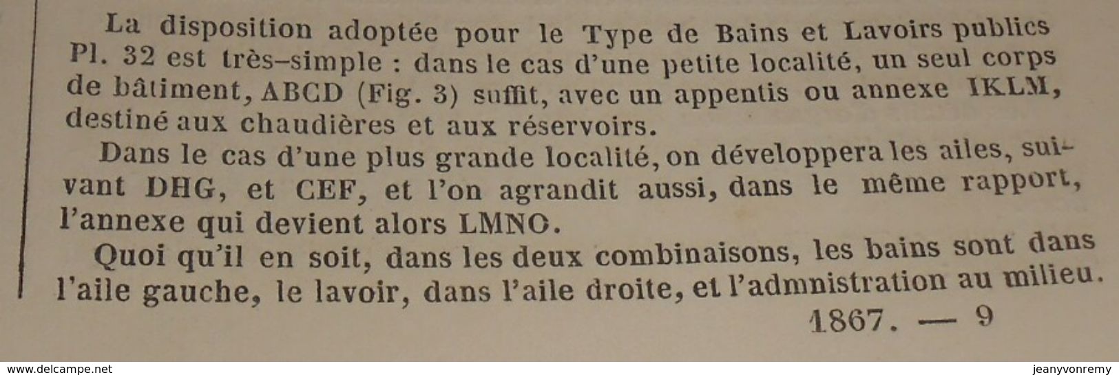 Plan D'un Type De Bains Et Lavoir Publics à Plan Développable..  1869 - Travaux Publics
