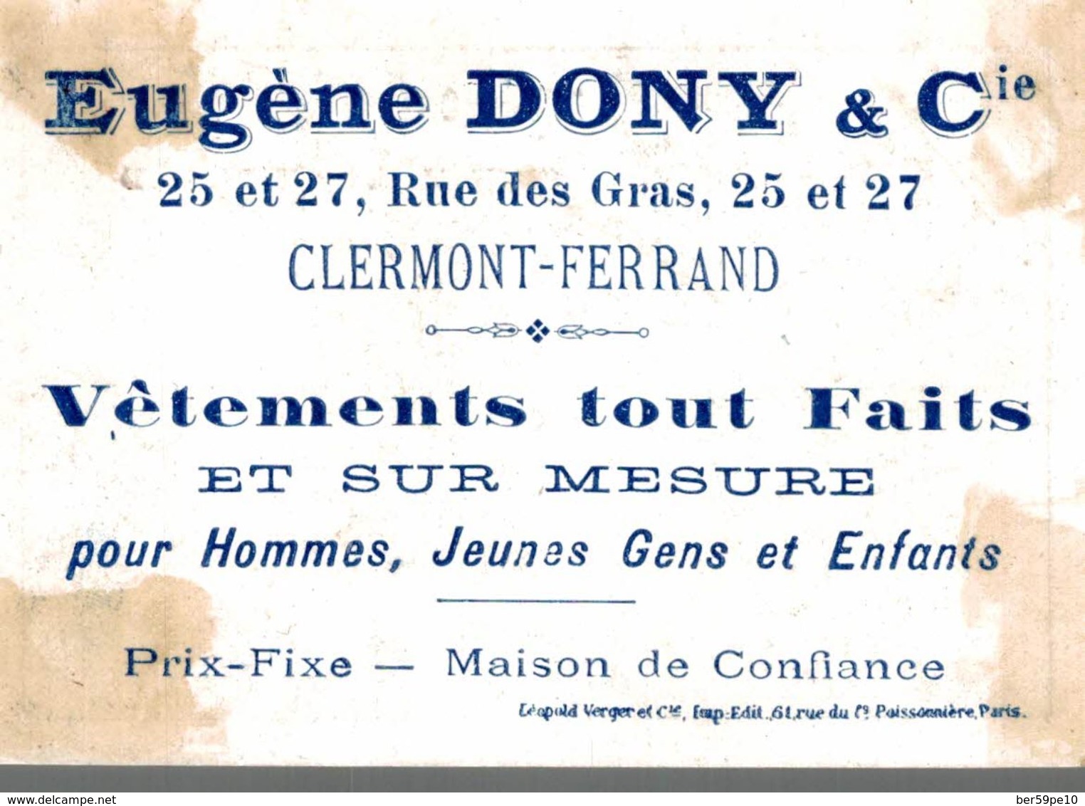 CHROMO EUGENE DONY & Cie CLERMONT-FERRAND Mme SANS-GENE - Sonstige & Ohne Zuordnung