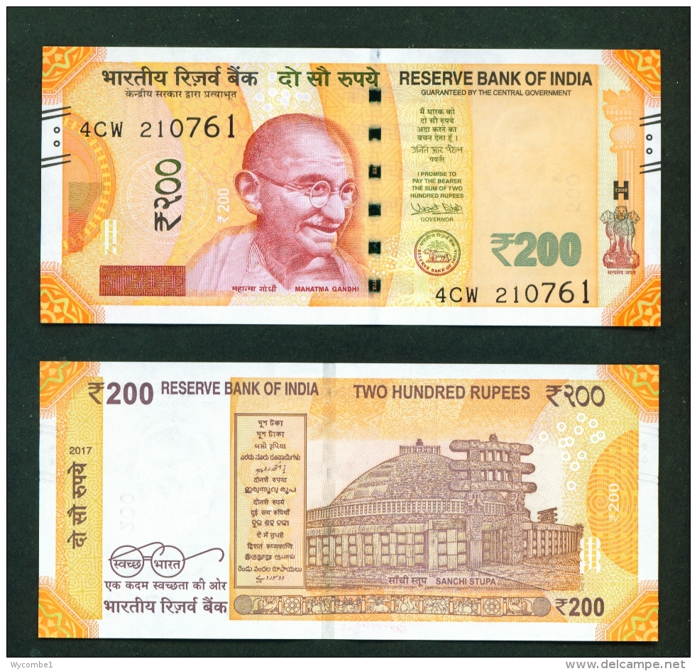 INDIA  -  2017  200 Rupees  UNC  Banknote - India